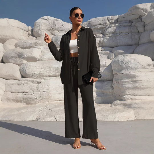 Damen elegantes Lounge-Set aus leichtem Stoff mit weitem Schnitt R&B