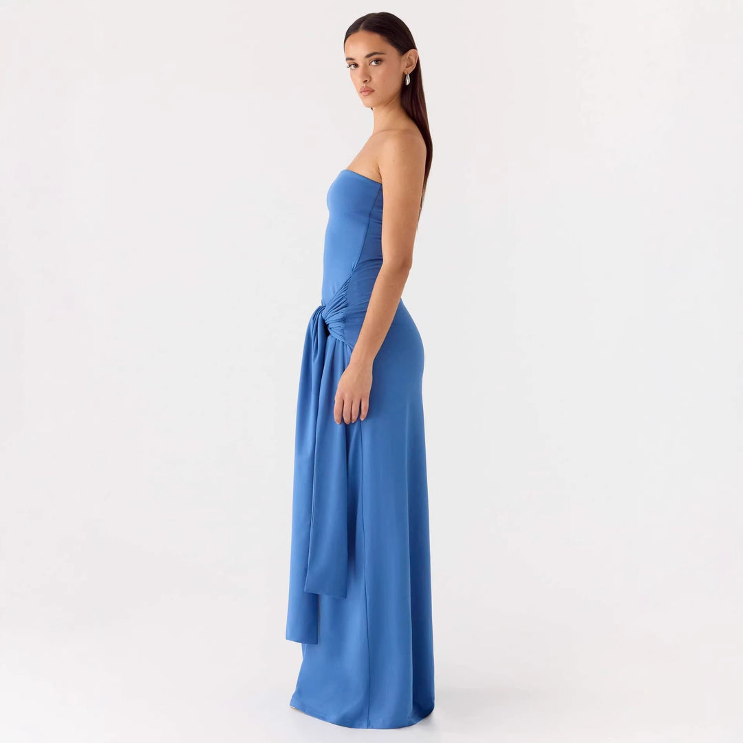 Damen Strapless Maxikleid mit elegantem Wickeldetail R&B