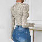 Damen Langarm-Bodys mit Knopfverschluss und Rippstruktur R&B