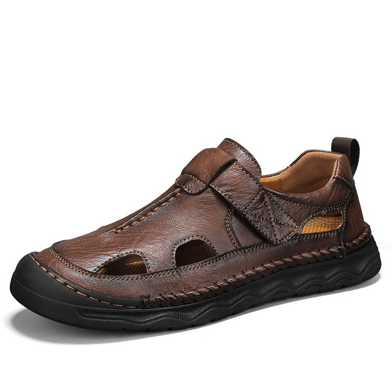 Herren Leder-Sandalen mit verstellbarem Klettverschluss und atmungsaktivem Design R&B