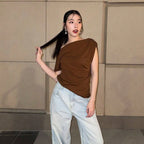 Damen elegantes Oberteil mit asymmetrischem Schnitt und Rüschendetails