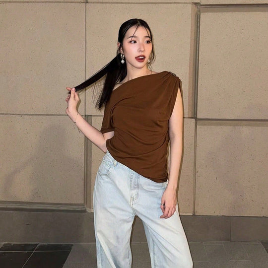 Damen elegantes Oberteil mit asymmetrischem Schnitt und Rüschendetails R&B