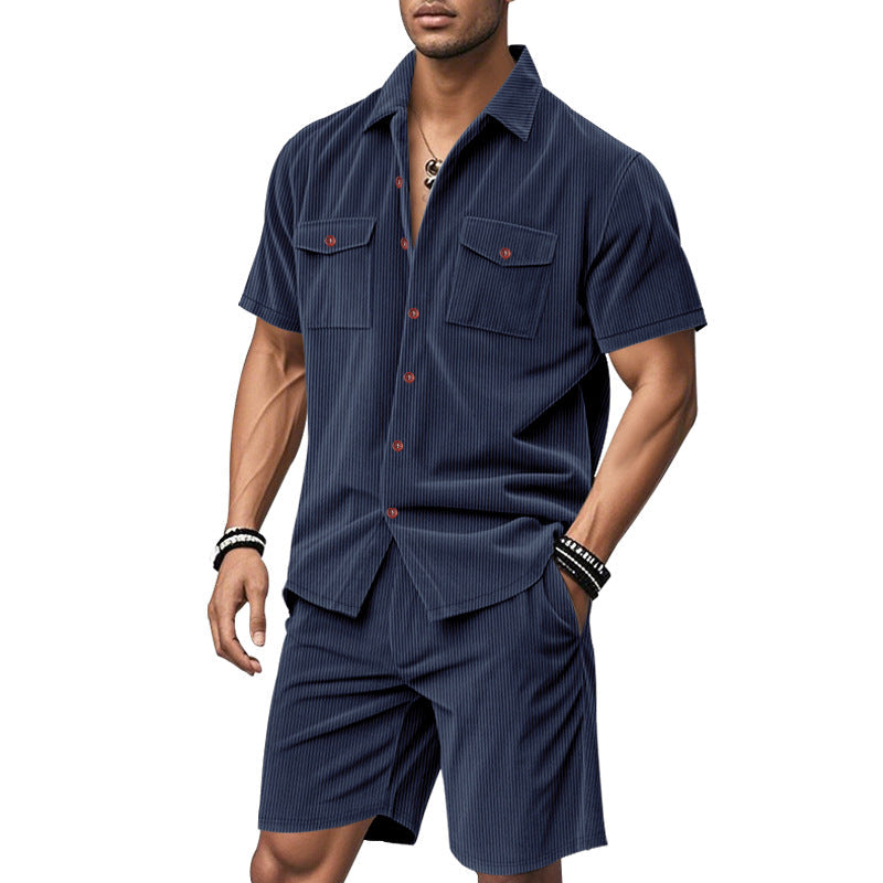 Herren Kurzarm-Hemd und Shorts Set mit praktischen Taschen und bequemer Passform R&B