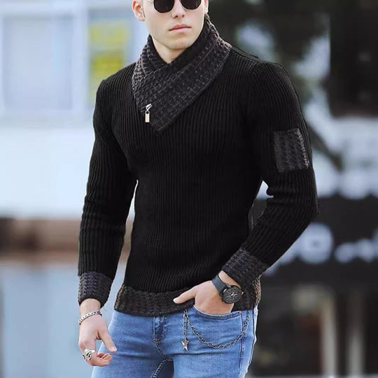 Herren strukturierter Pullover mit modernem Stehkragen R&B