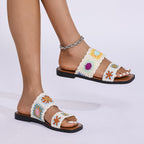 Damen Sommer-Sandalen mit floralem Häkelmuster und bequemer Sohle R&B