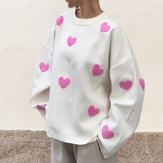 Damen Bequemer Sweater mit Herzmuster R&B