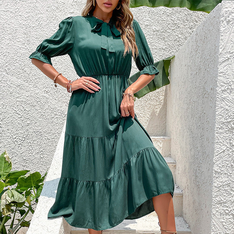 Damen Midikleid mit schickem Rüschensaum und elegantem Stehkragen R&B