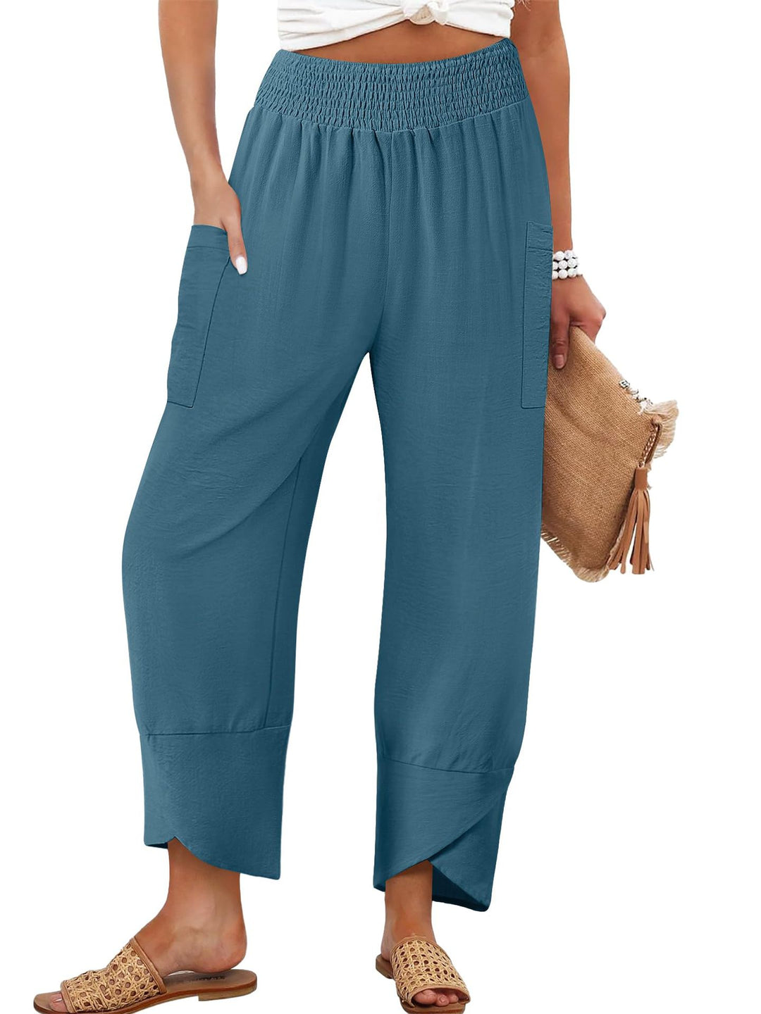 Damen Weite Sommerhose mit elastischem Bund und praktischen Taschen R&B