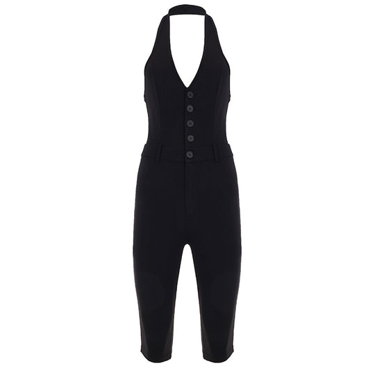 Damen Jumpsuit mit tiefem V-Ausschnitt und elegantem Knopfdetail R&B