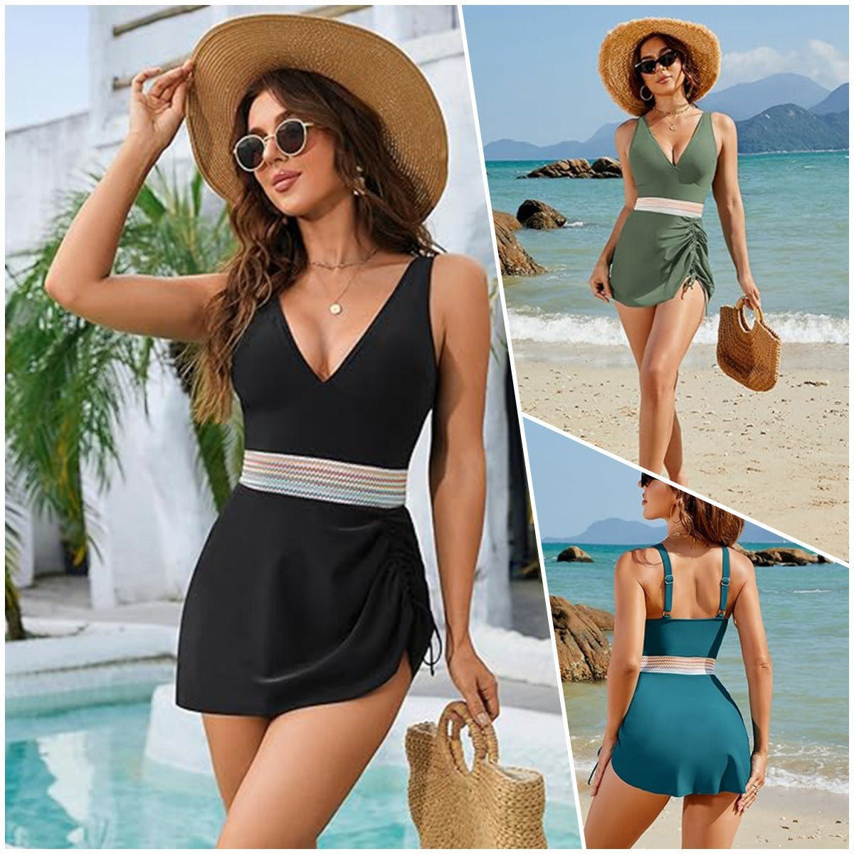 Damen Chic Wickel-Badeanzug mit verstellbarem Bund R&B