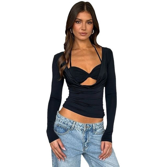 Damen figurbetontes Oberteil mit Raffungen und schulterfreiem Design R&B