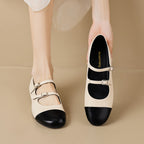 Damen Ballerinas mit doppeltem Riemen und metallic Obermaterial
