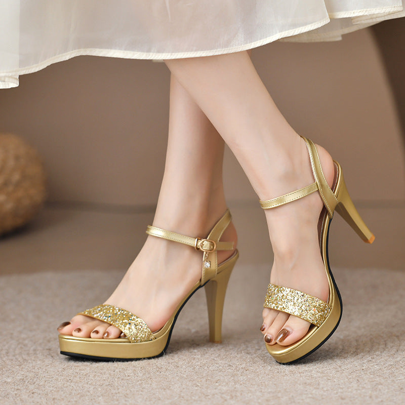 Damen elegante High Heels mit glitzerndem Riemendesign R&B
