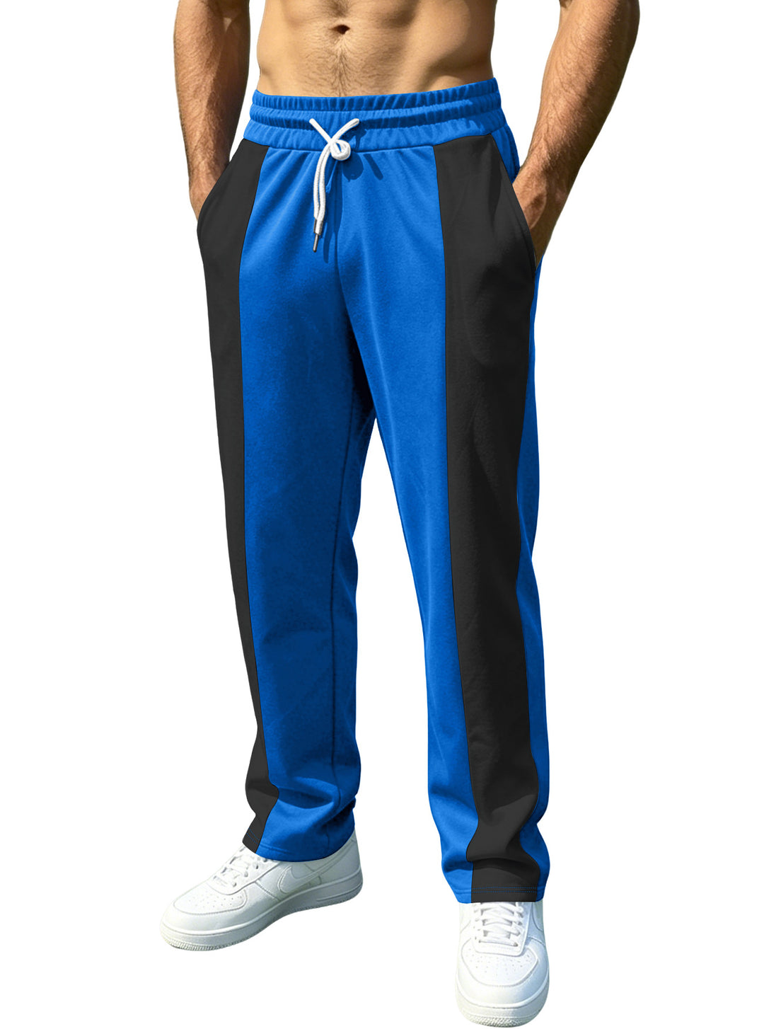 Herren nan sportliche Jogginghose mit Kontrast-Seiteneinsätzen, elastischem Bund, Kordelzug und Seitentaschen R&B