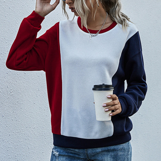 Damen lässiger Sweatshirt mit modischem Farbblockdesign R&B
