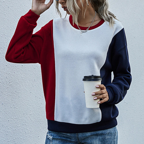 Damen lässiger Sweatshirt mit modischem Farbblockdesign R&B
