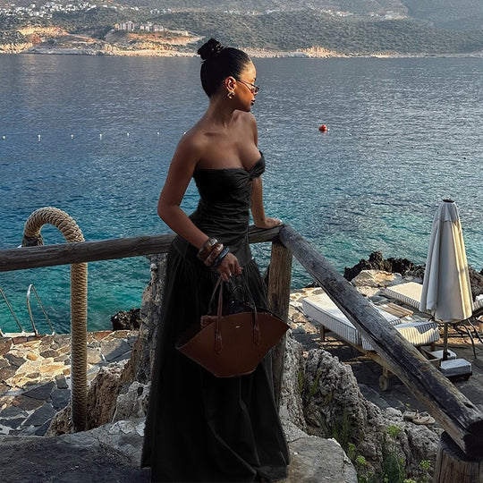 Damen Elegant geschnittenes Maxikleid mit schulterfreiem Design und romantischen Details R&B