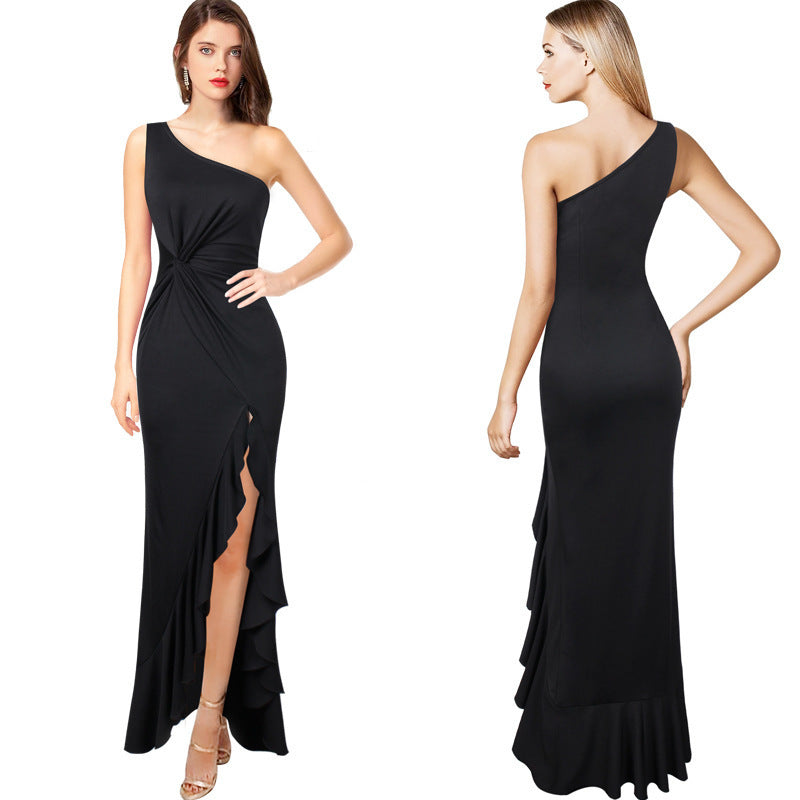 Damen Maxikleid mit asymmetrischem Ausschnitt und elegantem Raffdesign R&B