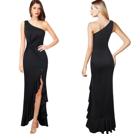 Damen Maxikleid mit asymmetrischem Ausschnitt und elegantem Raffdesign R&B