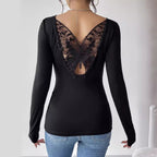 Damen Langarm Bodysuit mit eleganter Rückenausschnitt-Optik und bezaubernden Spitzenakzenten R&B