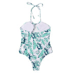 Damen Einteiliger Badeanzug mit modischem Cut-Out-Design und tropischem Blattmuster R&B