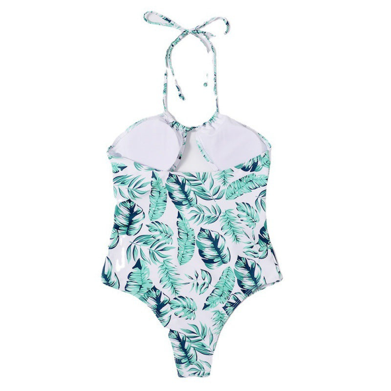 Damen Einteiliger Badeanzug mit modischem Cut-Out-Design und tropischem Blattmuster R&B