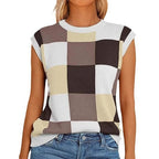 Damen lässiges ärmelloses Pullover-Top mit karierter Musterung