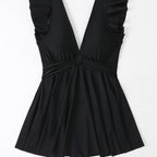 Damen Strandkleid mit leichtem V-Ausschnitt und voluminösen Rüschendetails R&B