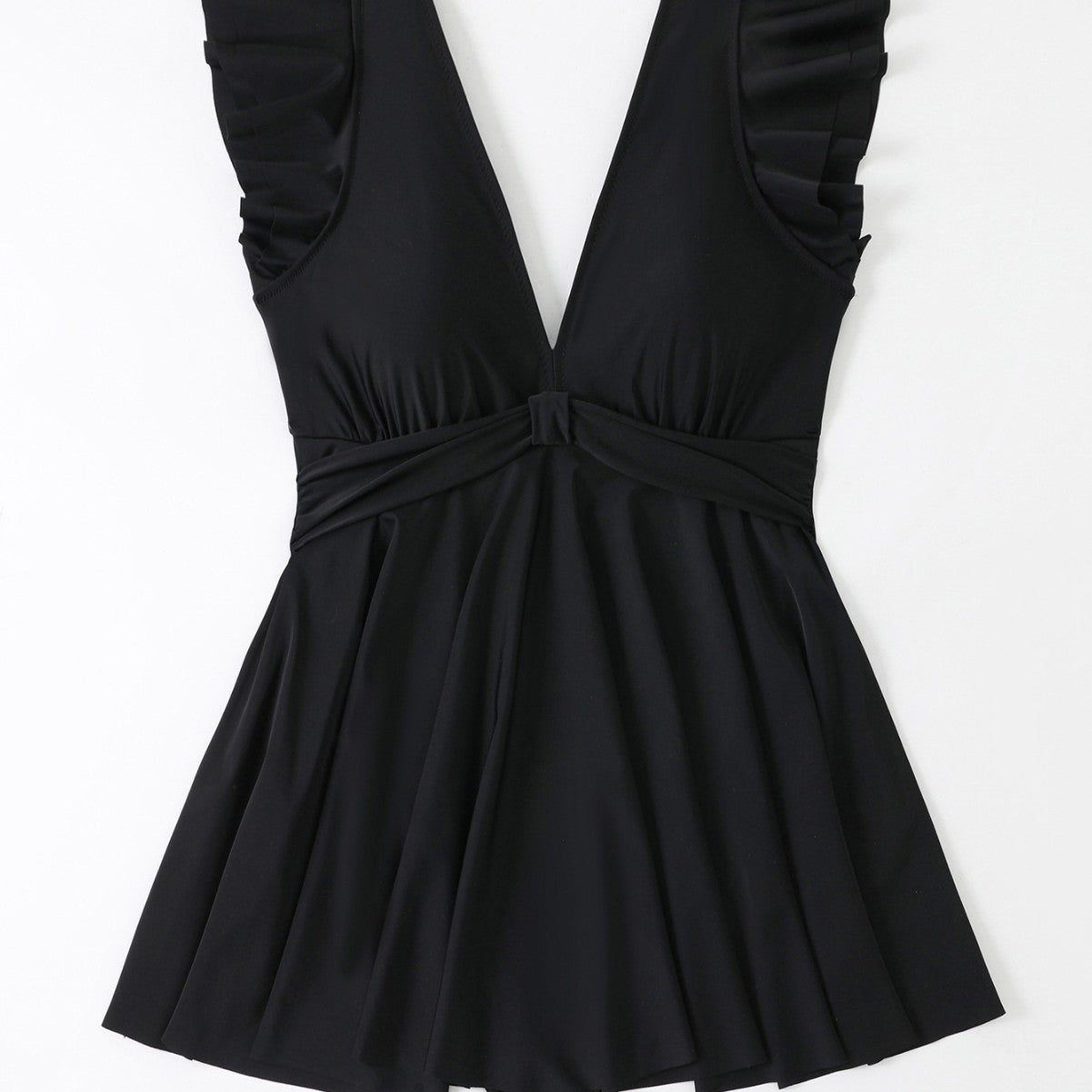 Damen Strandkleid mit leichtem V-Ausschnitt und voluminösen Rüschendetails R&B