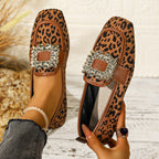 Damen elegante Ballerinas mit geschmackvollem Tiermuster und funkelndem Schmuckdetail R&B