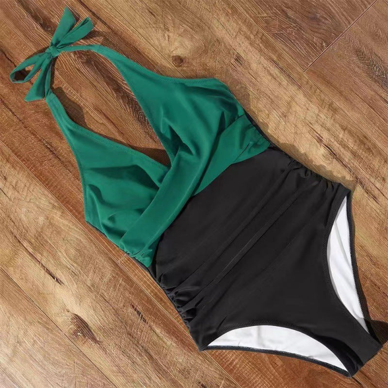 Damen Einteiler-Badeanzug mit tiefem V-Ausschnitt und Blumenmuster R&B