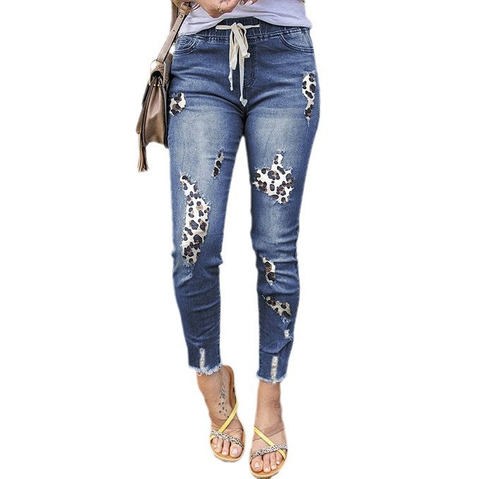 Damen Jeans im modernen Animal-Print mit trendigen Destroyed-Details R&B
