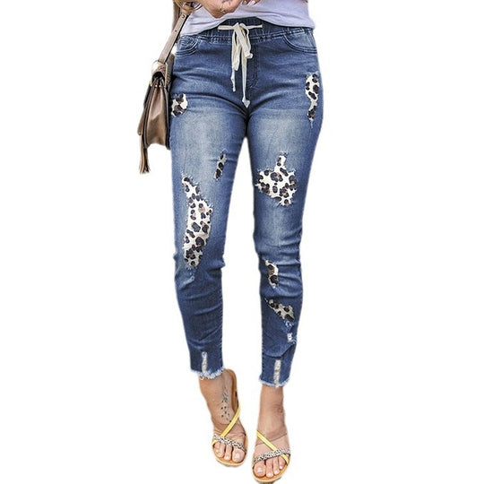 Damen Jeans im modernen Animal-Print mit trendigen Destroyed-Details R&B