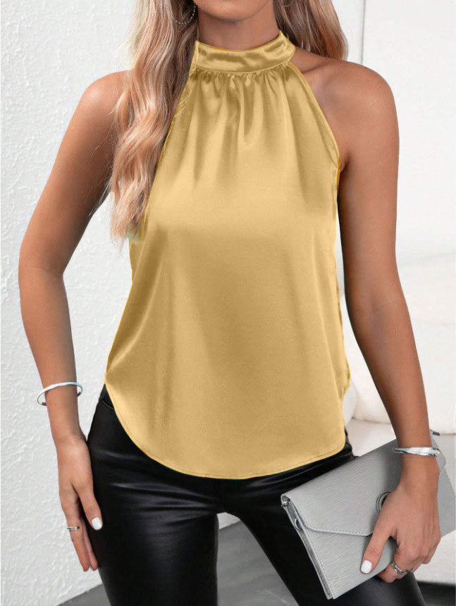 Damen modisches Top mit hohem Kragen und schimmerndem Satin-Finish R&B