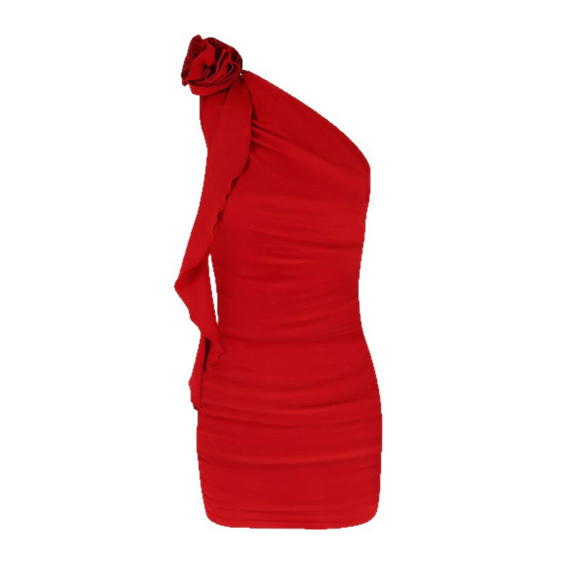 Damen Figurbetontes Minikleid mit asymmetrischem Ausschnitt und Rüschendetails R&B