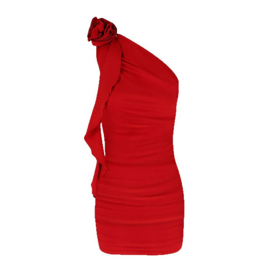 Damen Figurbetontes Minikleid mit asymmetrischem Ausschnitt und Rüschendetails R&B