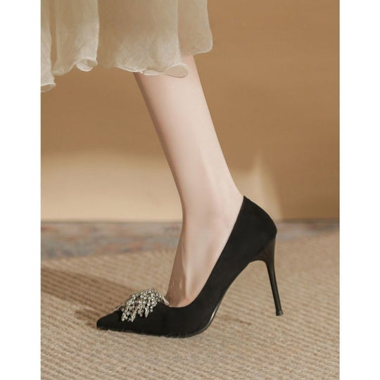 Damen elegante Pumps mit funkelnder Brosche R&B