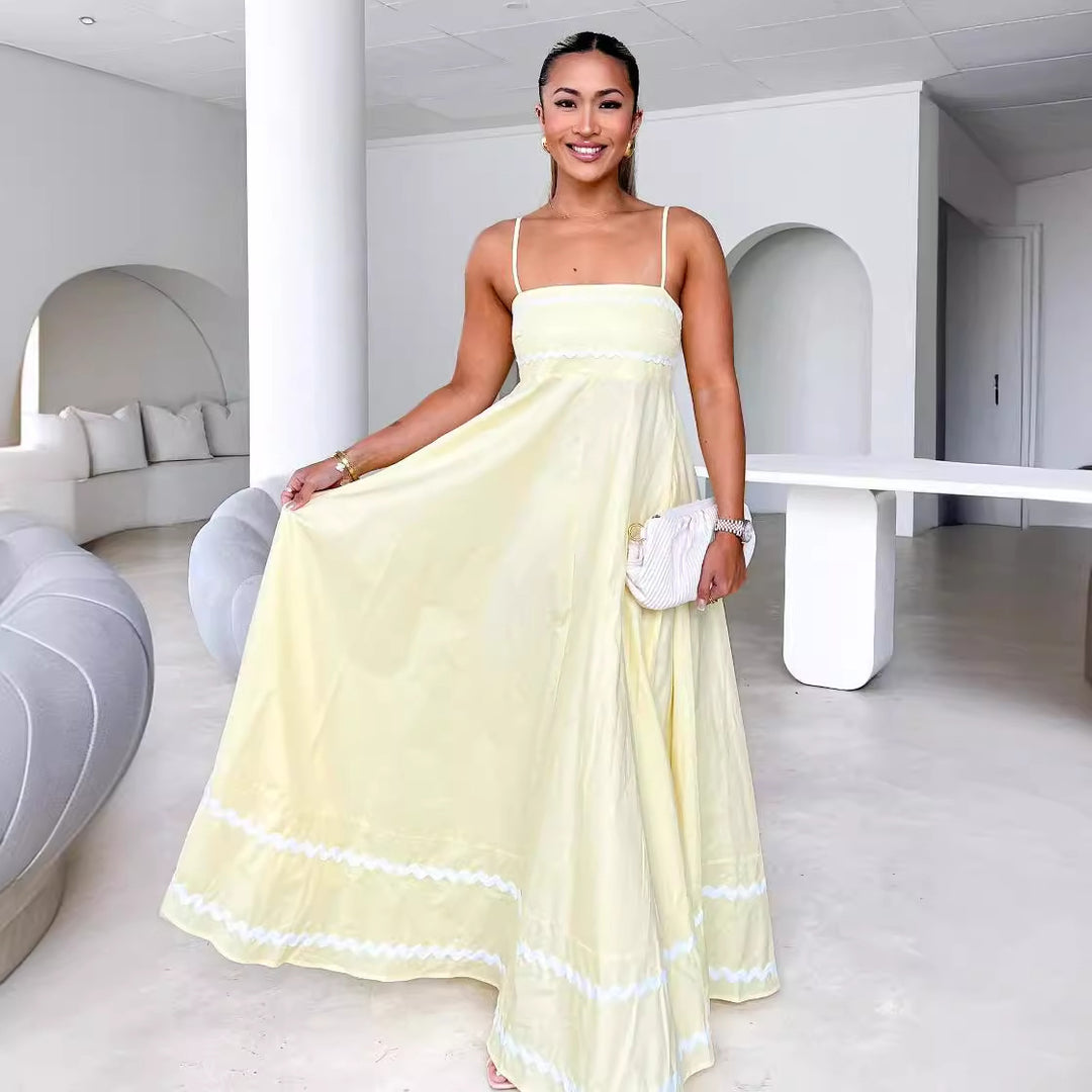 Damen luftiges Langkleid mit zarten Rüschendetails und verstellbaren Spaghettiträgern R&B