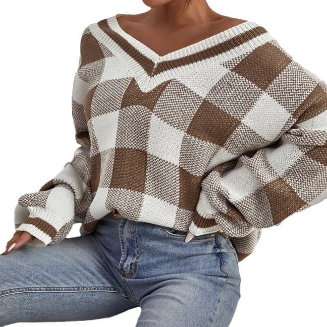Damen Oversize-Karo-Pullover R&B