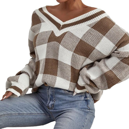 Damen Oversize-Karo-Pullover R&B