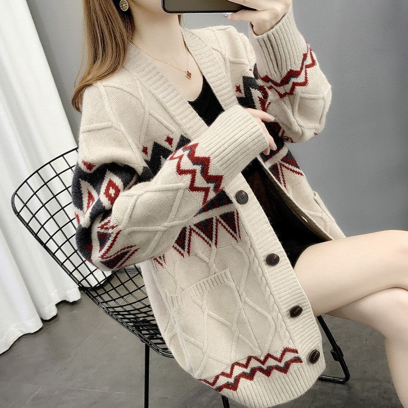 Damen Grobstrick-Cardigan mit modernem Muster und praktischen Taschen R&B