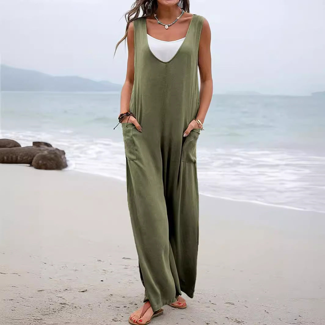 Damen Bequemer Sommeroverall mit weitem Schnitt und praktischen Taschen R&B