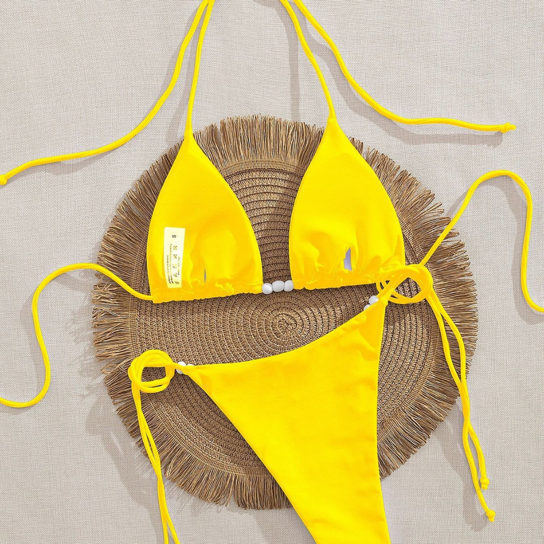 Damen Triangel-Bikini mit dekorativen Perlen-Details R&B