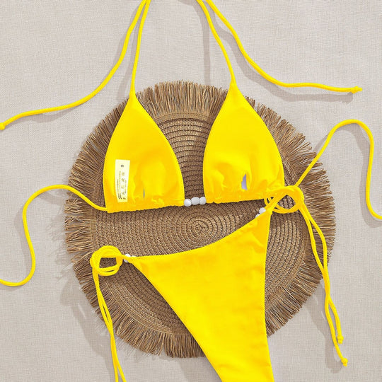 Damen Triangel-Bikini mit dekorativen Perlen-Details R&B