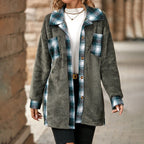 R&B | Fleecejacke mit Karodetails Knopfverschluss Warm und Lässiger Stil