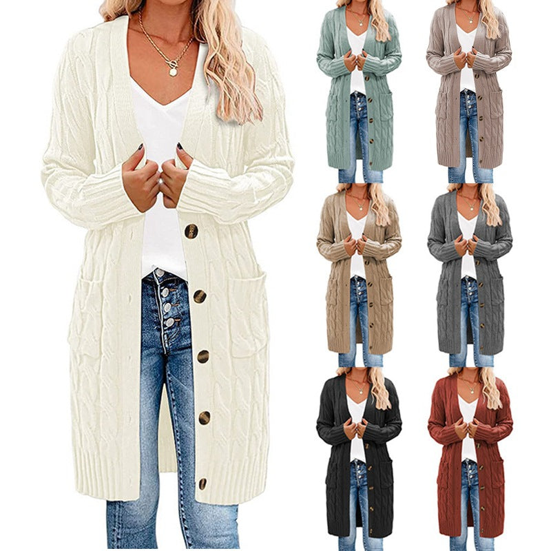 Damen Langer Strickcardigan mit Zopfdesign und praktischen Taschen R&B