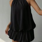 Damen sommerliches Minikleid mit haltem Kragen und asymmetrischem Design R&B