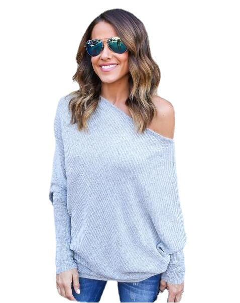 Damen lässiger Off-Shoulder Pullover mit strukturiertem Design und weiten Ärmeln R&B