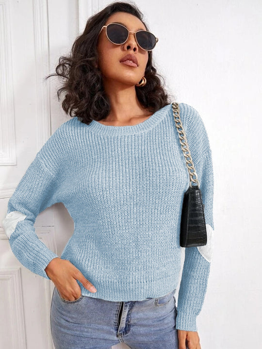 Damen Modischer Strickpullover mit kontrastierenden Ärmelakzenten R&B