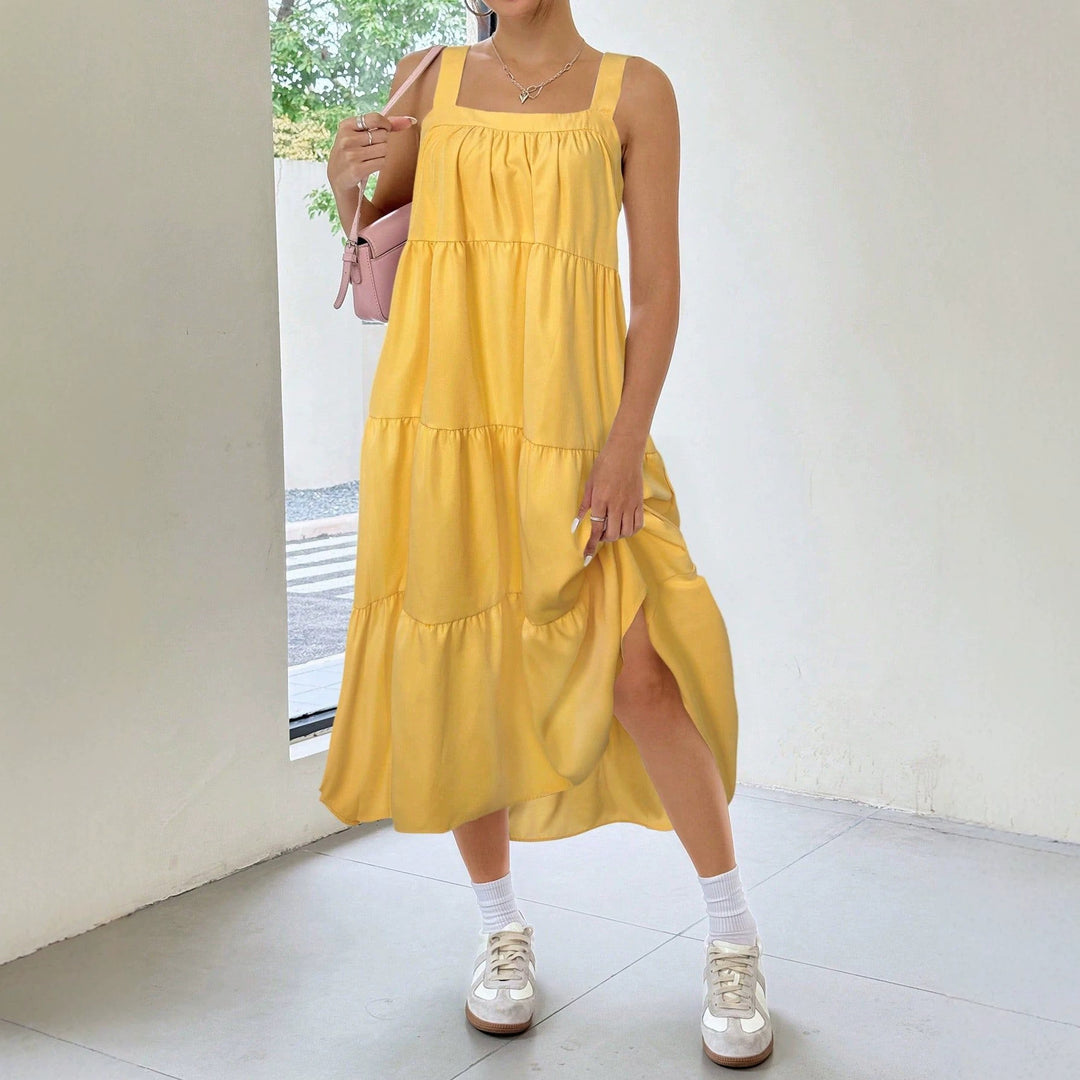 Damen luftiges Maxikleid mit Rüschendetails und seitlichem Schlitz R&B